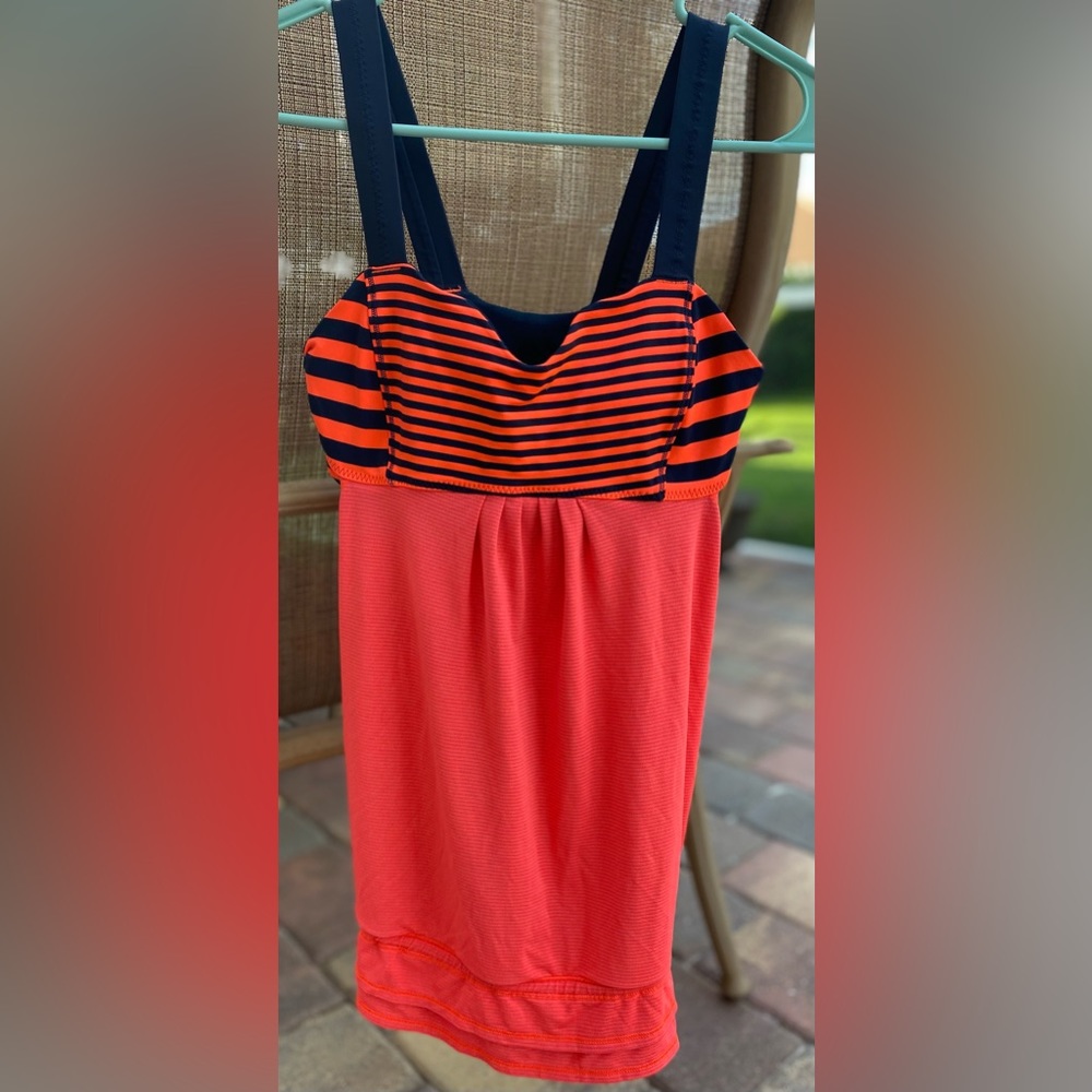 Lululemon Orange and Blue Striped Run Back On Track Tank Top Women's Size 6